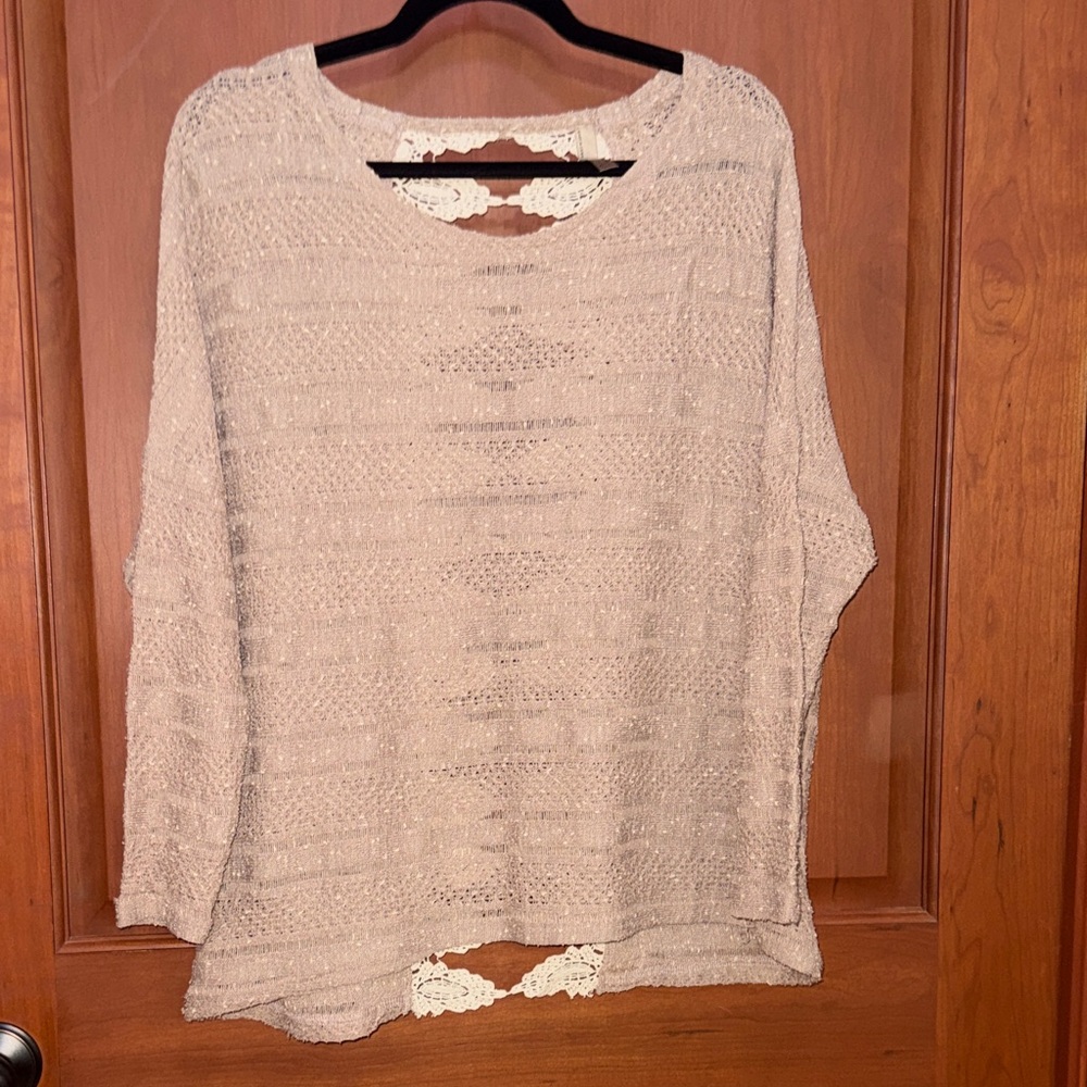 entro Lace-Trim Openwork Knit Pullover in Cream